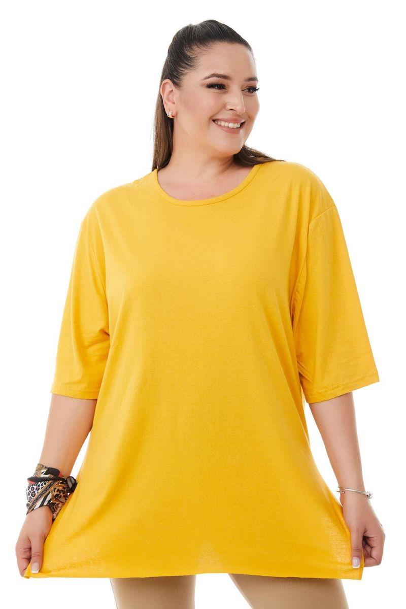 Tshirt Büyük Beden Yırtmaçlı Basic T-Shirt Hardal