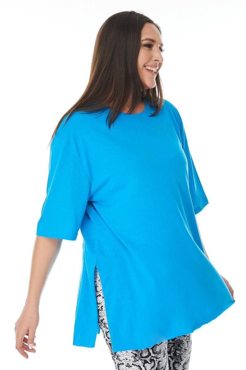 Tshirt Büyük Beden Yırtmaçlı Basic T-Shirt Mavi