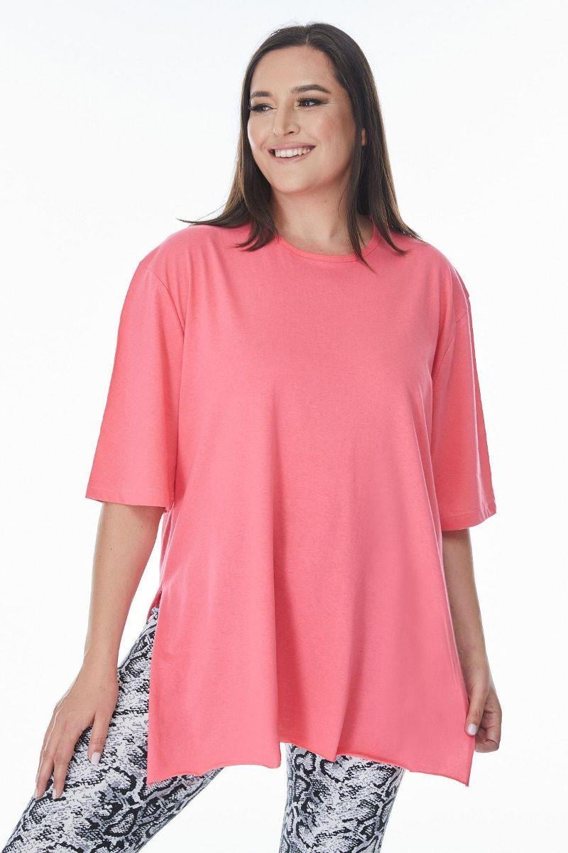 Tshirt Büyük Beden Yırtmaçlı Basic T-Shirt Pembe