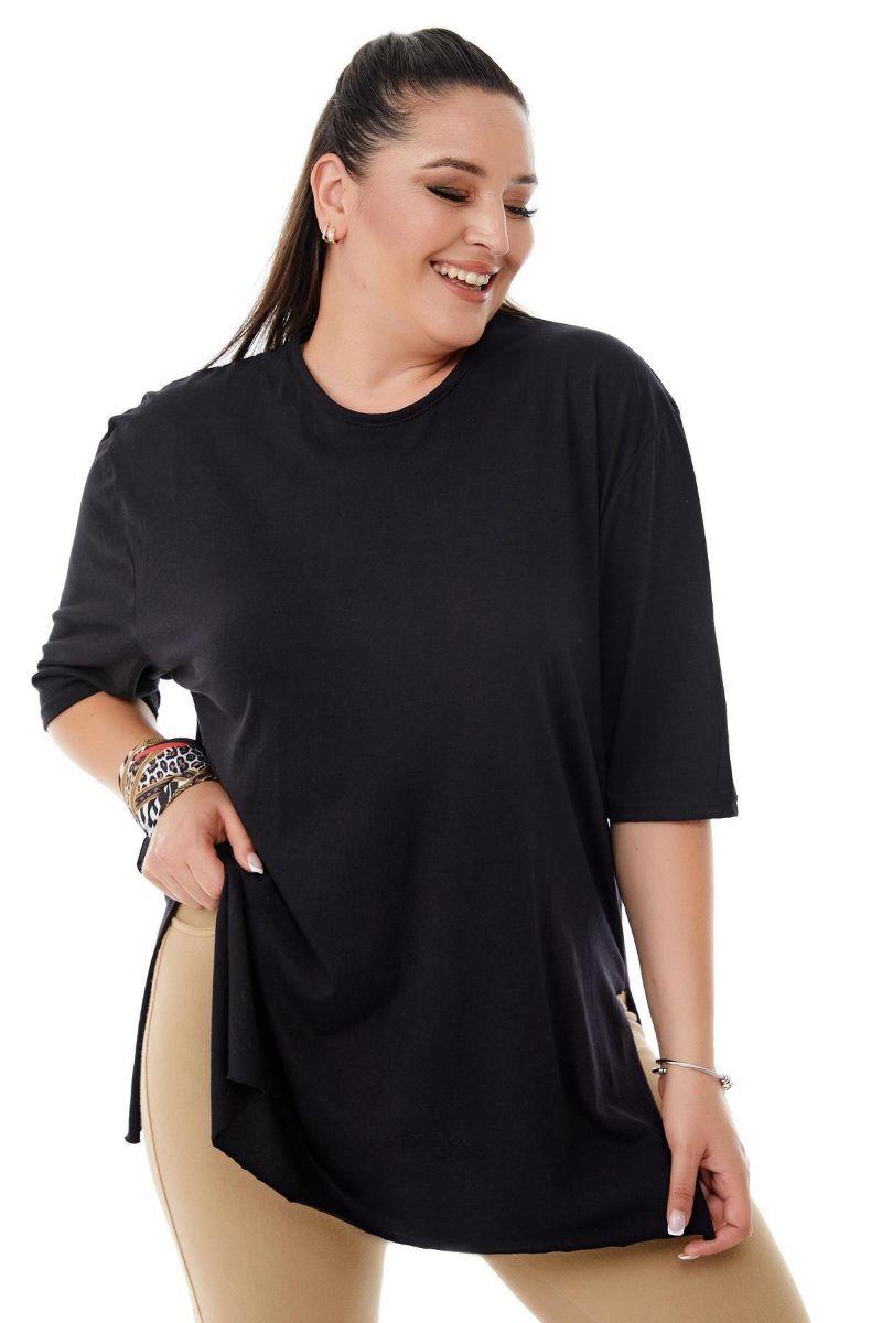 Tshirt Büyük Beden Yırtmaçlı Basic T-Shirt Siyah