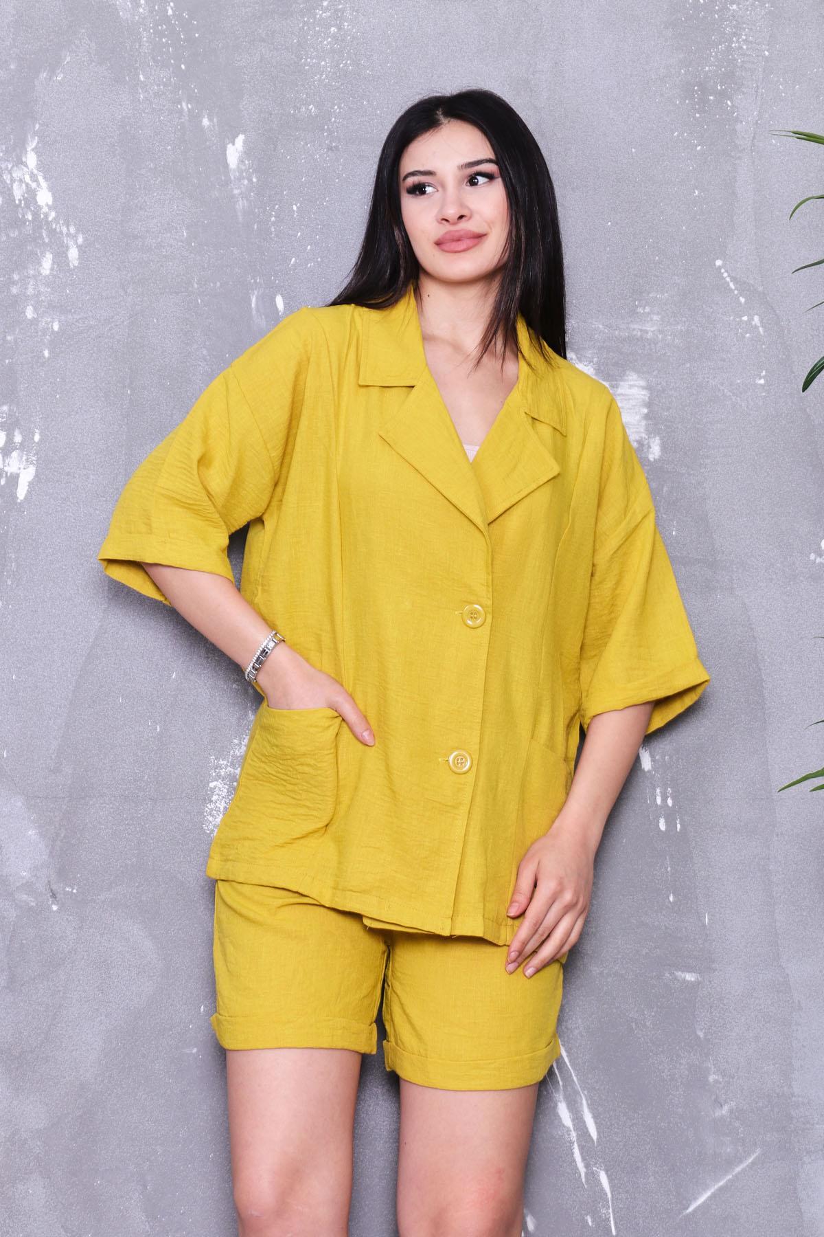 Eşofman Takımı Ceket Şortlu Keten Takım