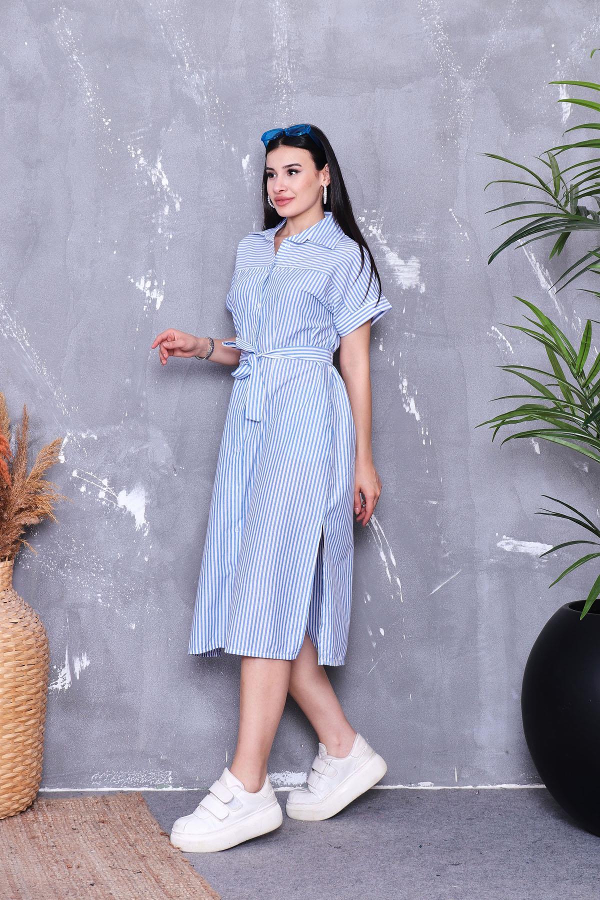 Elbise Çizgili Gömlek Elbise
