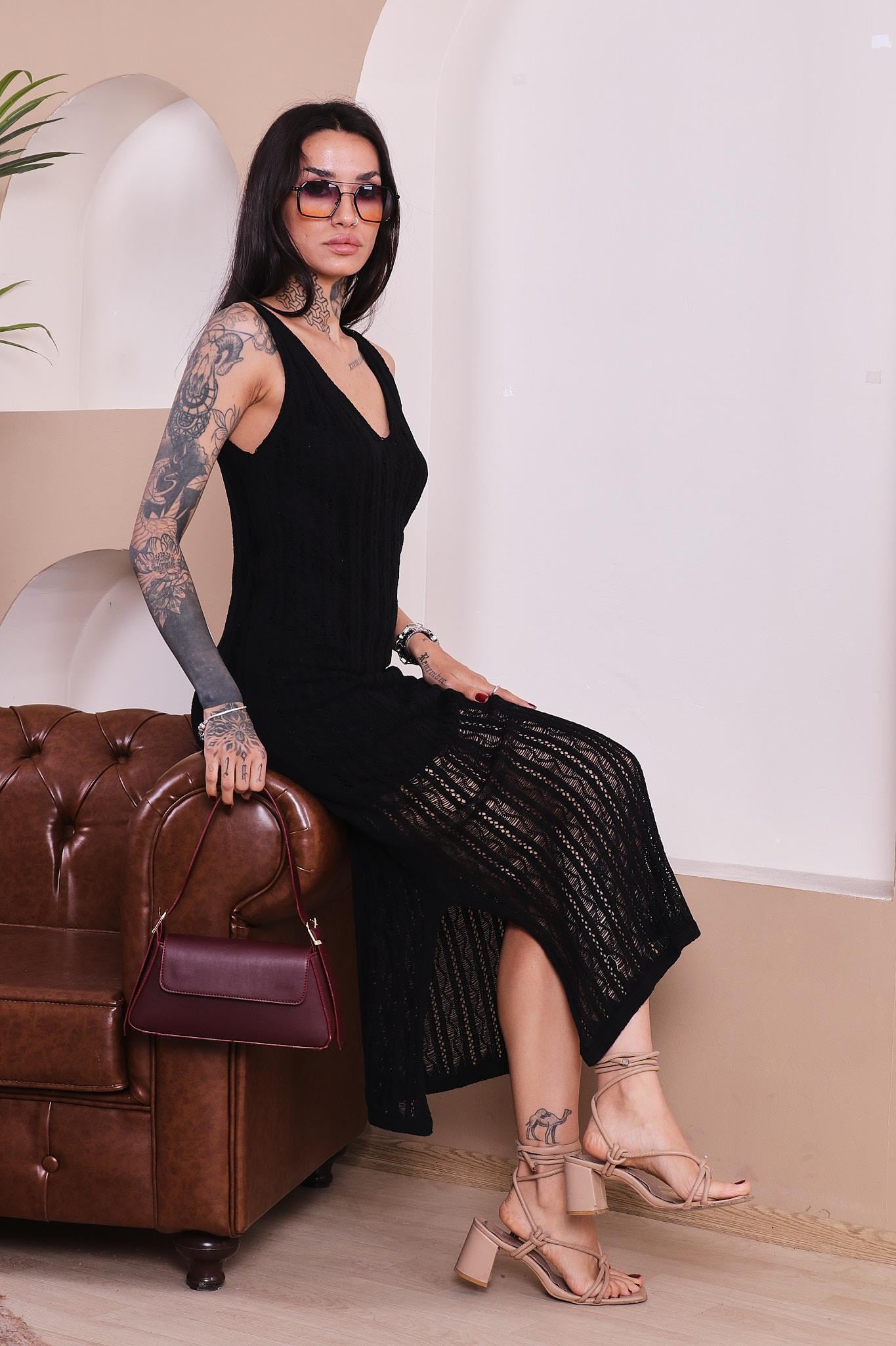 Elbise File Astarlı Triko Elbise