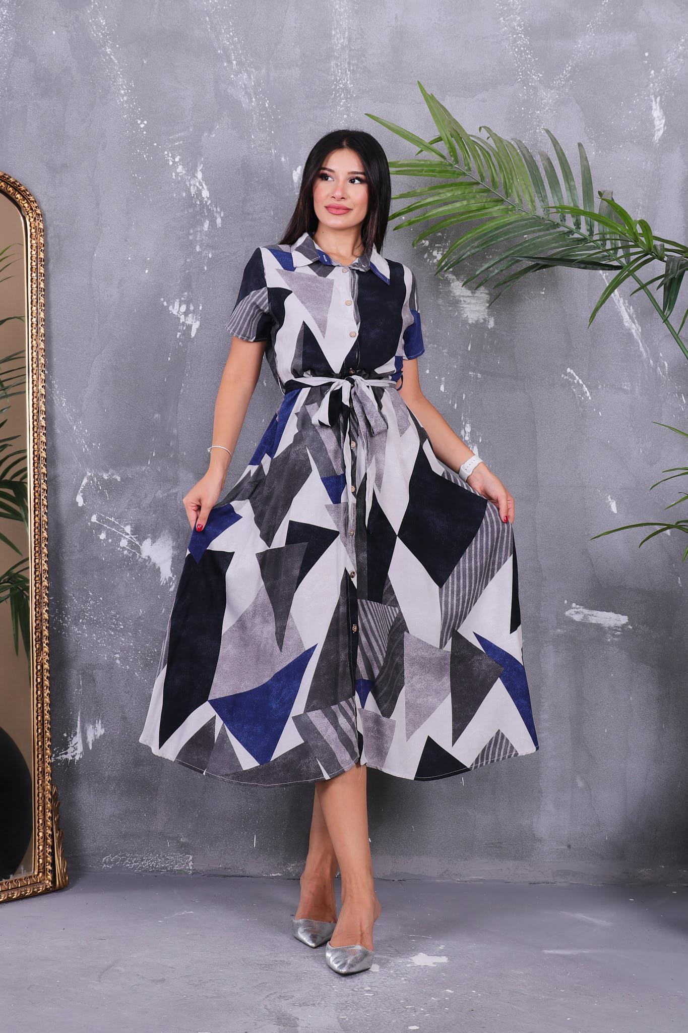 Elbise Gömlek Yaka Kloş Elbise