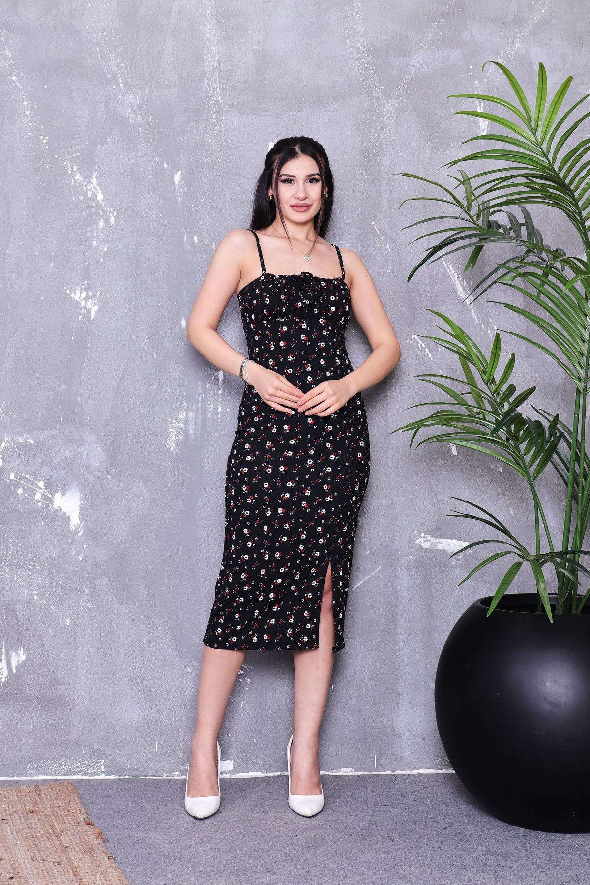 Elbise İp Askılı Çiçek Desen Elbise