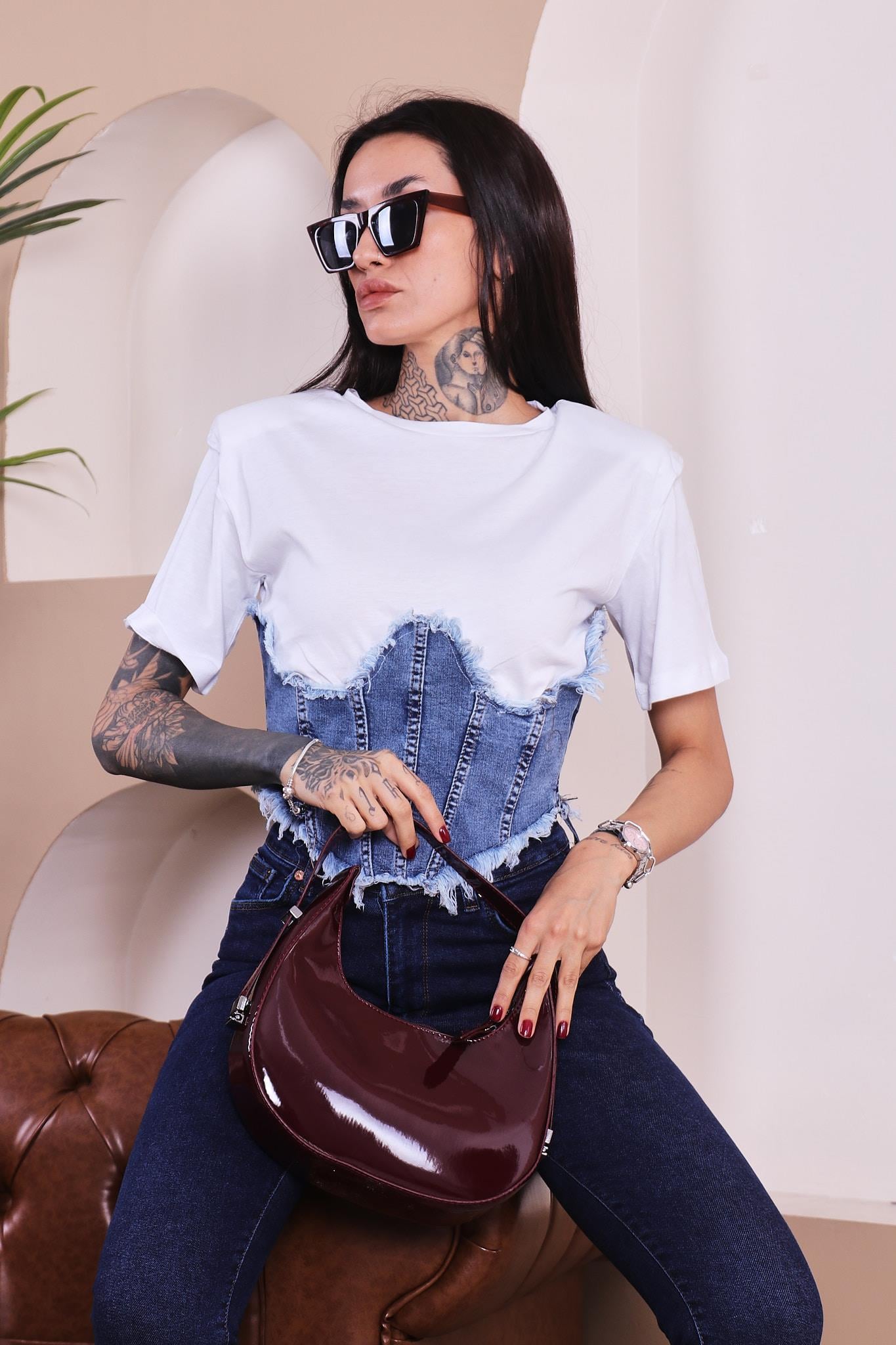 Tshirt Jean Detaylı Vatkalı T-shirt