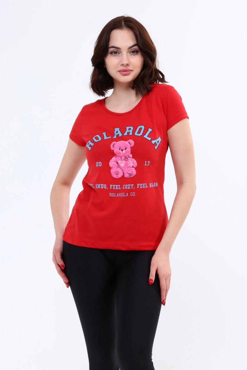 Tshirt Kadın Ayıcık Baskılı T-Shirt Kırmızı
