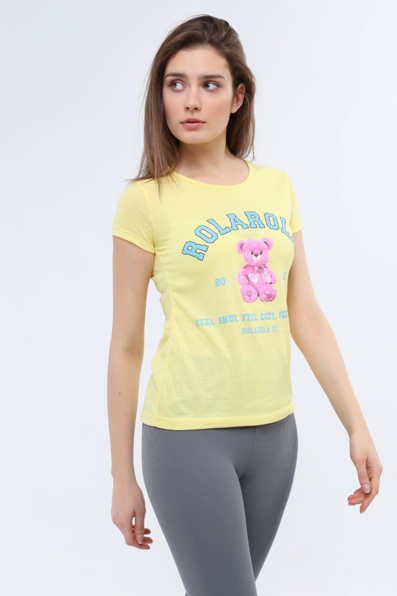 Tshirt Kadın Ayıcık Baskılı T-Shirt Sarı