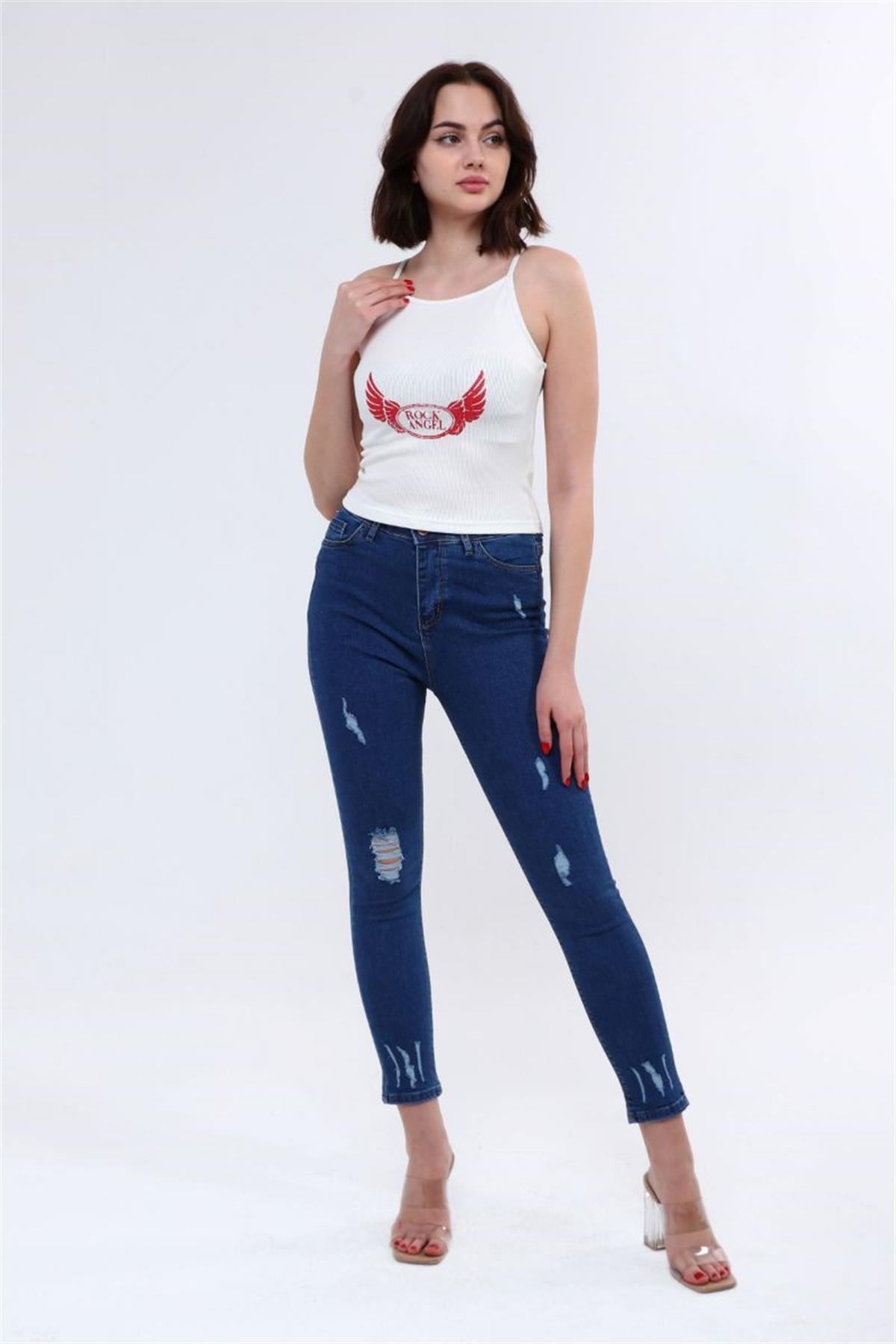 Bustiyer Kadın Baskılı Crop Beyaz