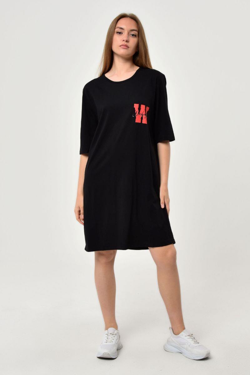 Tshirt Kadın Baskılı Oversize T-Shirt Siyah