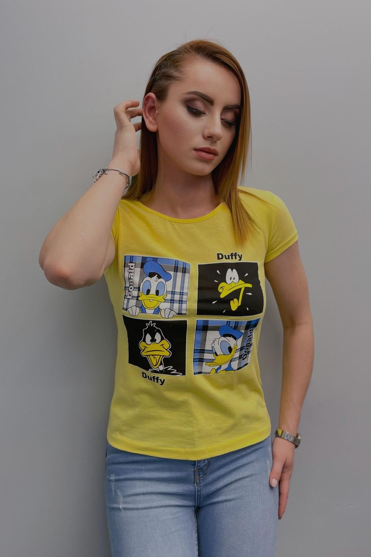 Tshirt Kadın Baskılı T-Shirt Sarı