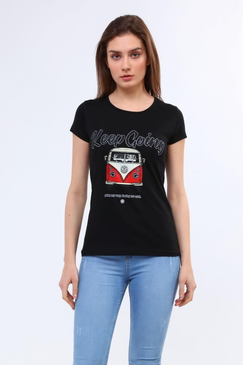 Tshirt Kadın Baskılı T-Shirt Siyah