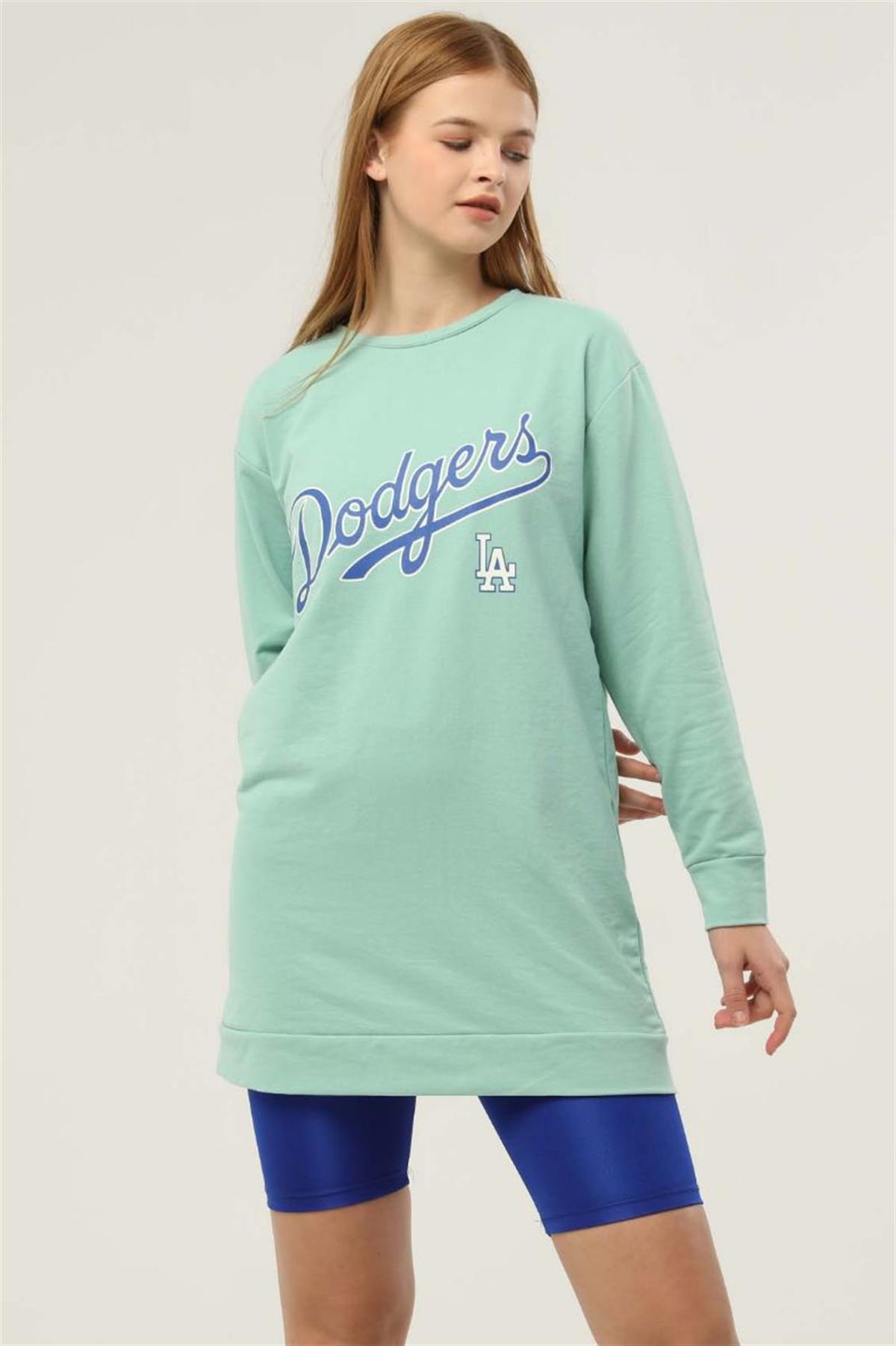 Sweatshirt Kadın Dodgers Baskılı Sweatshirt Mint Yeşili