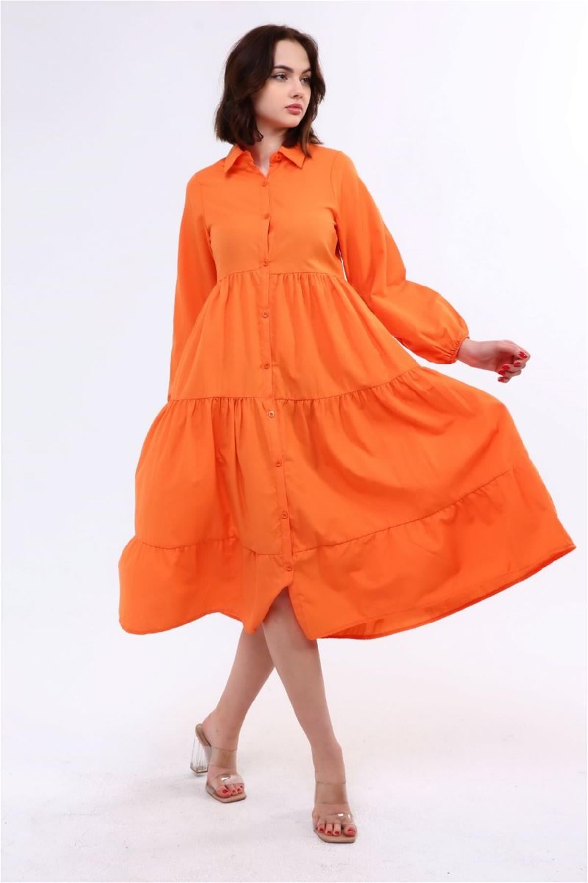 Elbise Kadın Gömlek Elbise Turuncu