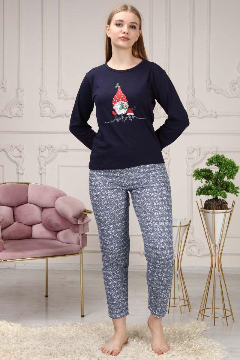 Pijama Takımı Kadın Neol Baskılı Pamuklu Pijama Takımı Lacivert