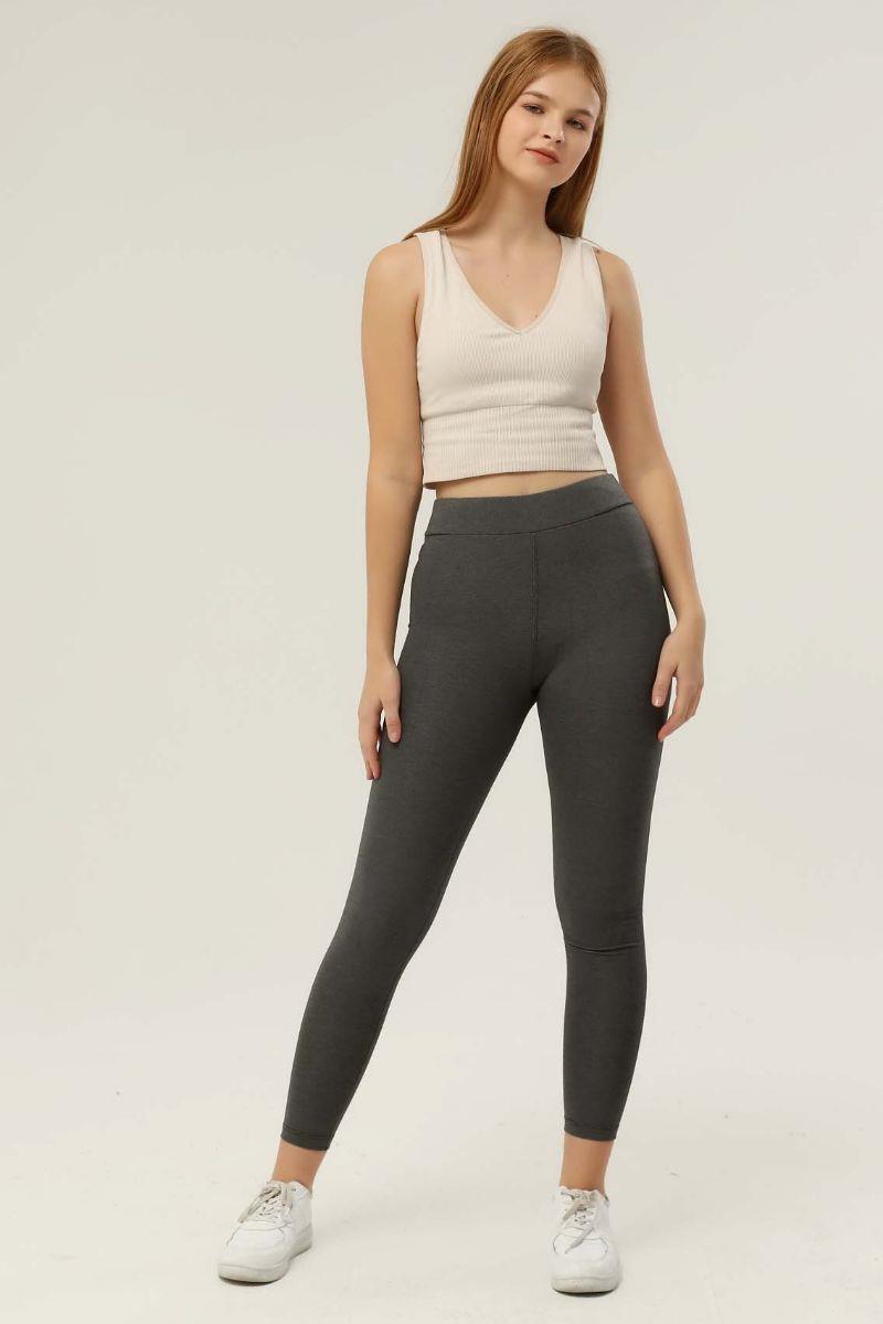 Tayt Kadın Şardonlu Çelik Interlok Kumaş Ekstra Toparlayıcı Tayt Gri