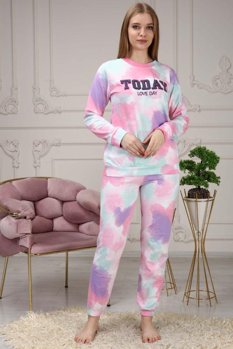 Pijama Takımı Kadın Today Baskılı Batik Eşofman Takımı Pembe