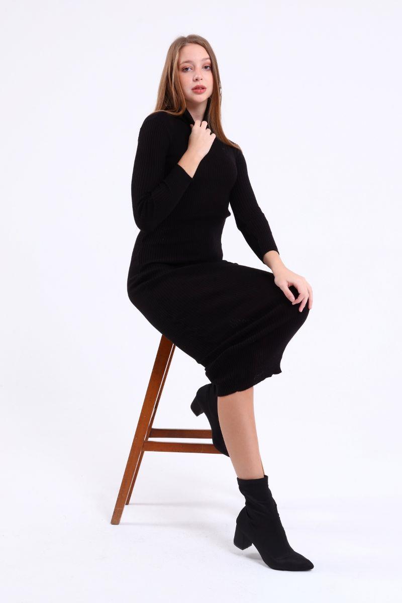 Elbise Kadın Triko Basic Elbise Siyah