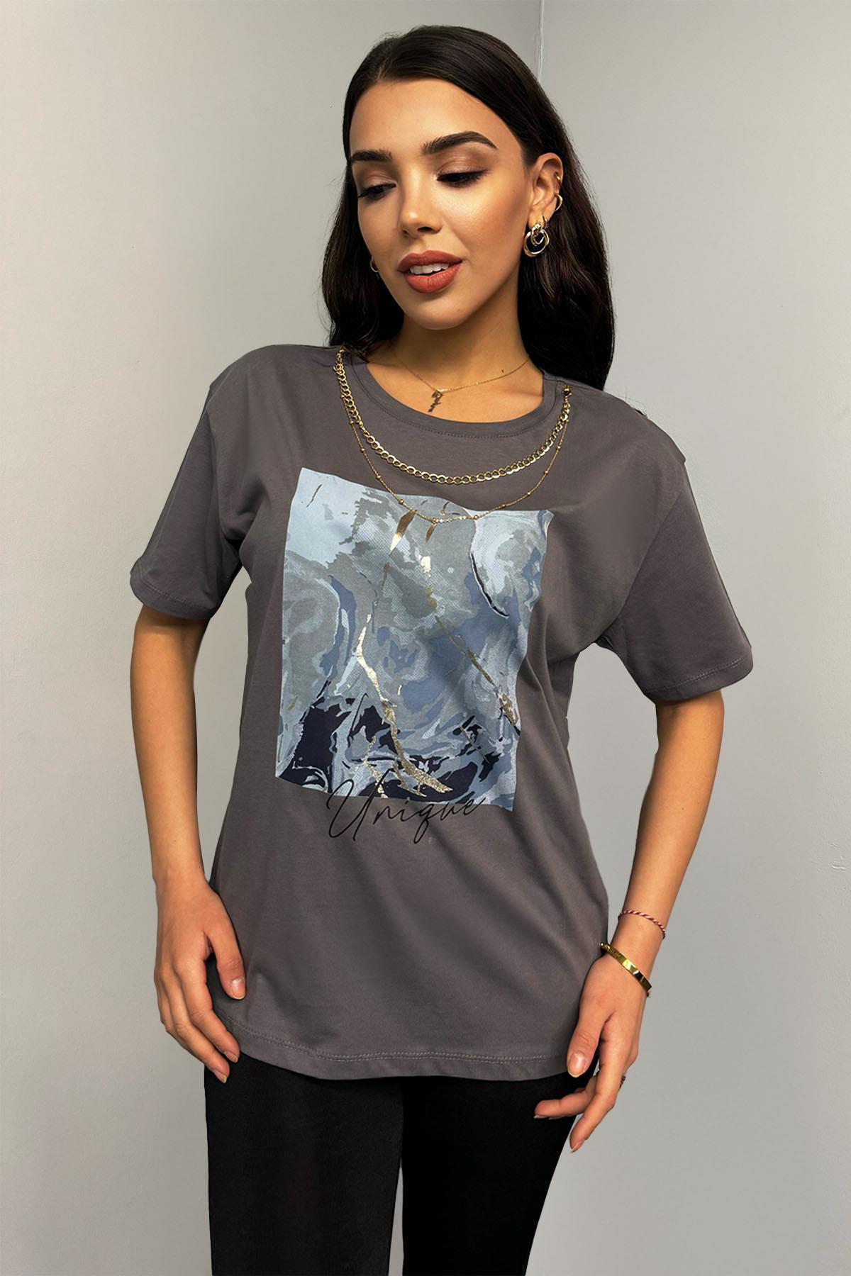 Tshirt Kolye Detaylı Pamuklu Tshirt