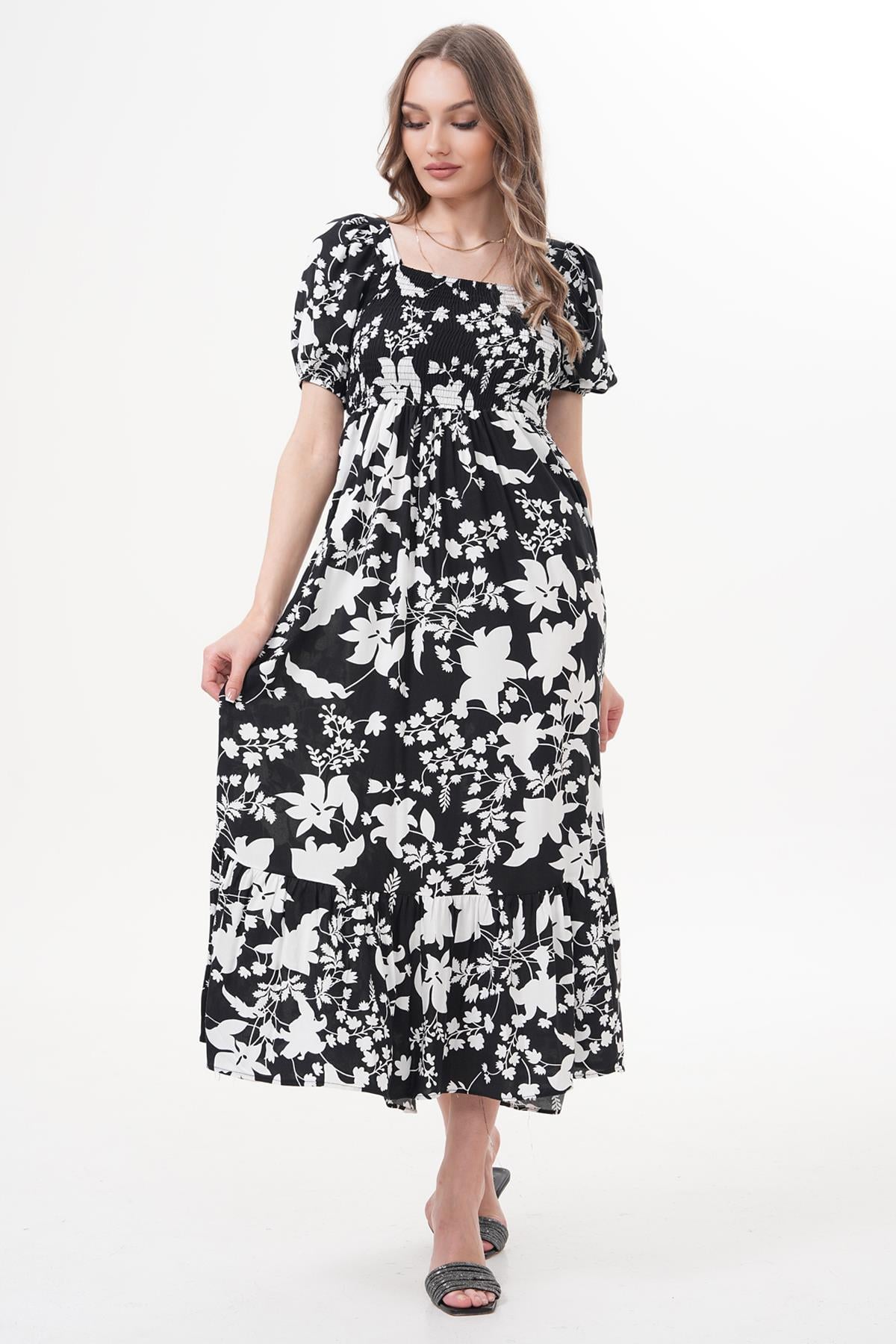 Elbise Önü Gipeli Şal Desen Elbise