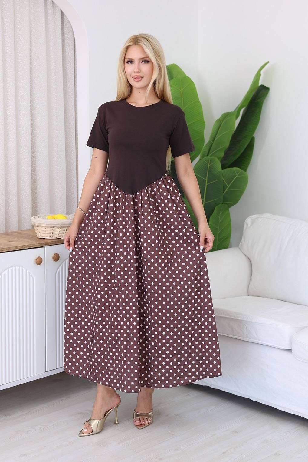 Elbise Puantiye Detaylı Poplin Kumaş Elbise