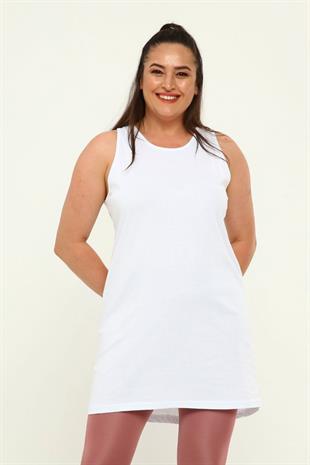 Tshirt Büyük Beden Basic Kolsuz Tunik T-Shirt Beyaz