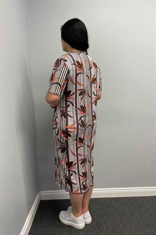 Elbise Büyük Beden Likralı Pamuklu Cep Detaylı Anne Elbise