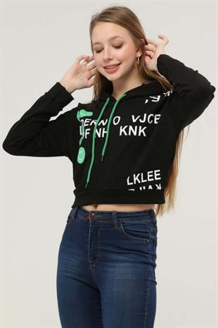 Sweatshirt Kadın Bisiklet Yaka Baskılı Sweatshirt Siyah