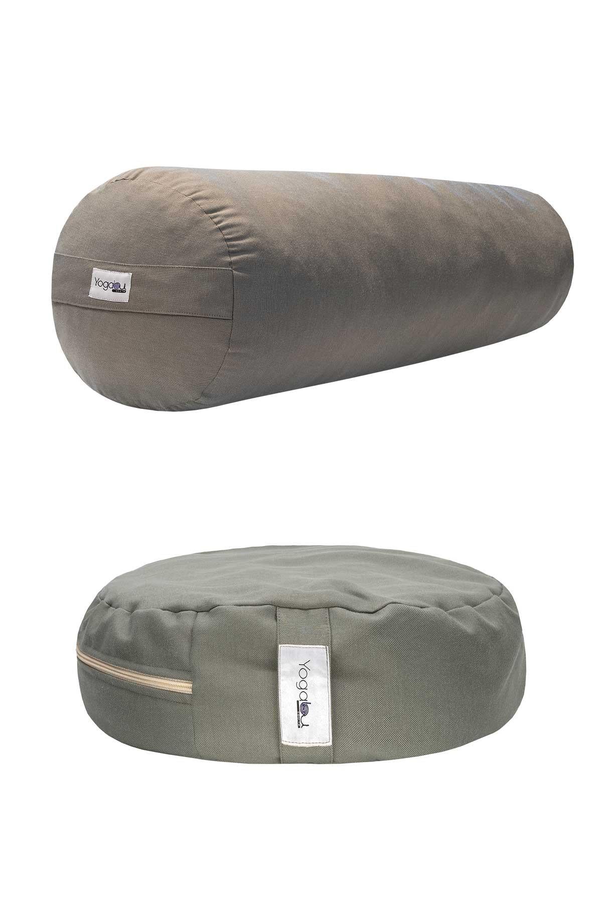 Karabuğday Kabuğu Dolgulu Minder ve Bolster-Gri