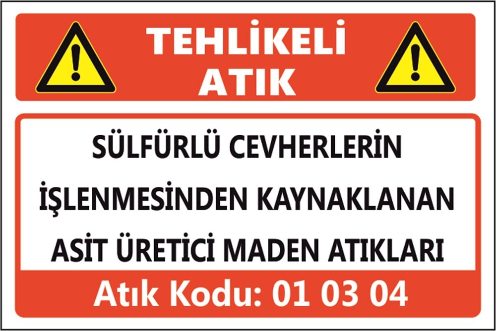 Tehlikeli AtıklarSÜLFÜRLÜ CEVHERLERİN İŞLENMESİNDEN KAYNAKLANAN ASİT ÜRETİCİ MADEN ATIKLARI