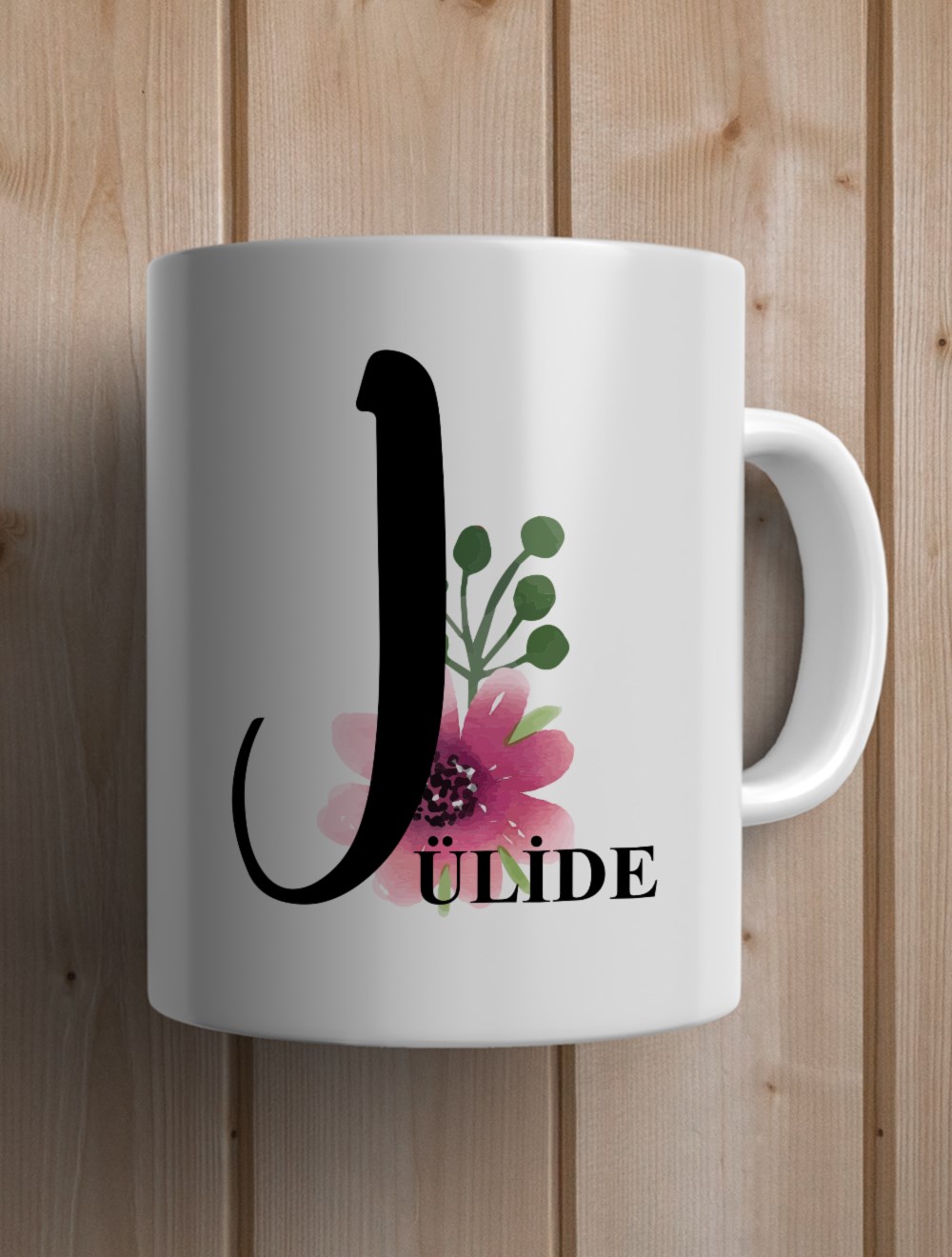 Harfli KupalarJ BAŞ HARFLİ ÇİÇEK TASARIM KUPA