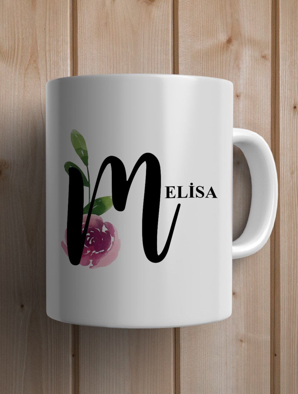 Harfli KupalarM BAŞ HARFLİ ÇİÇEK TASARIM KUPA