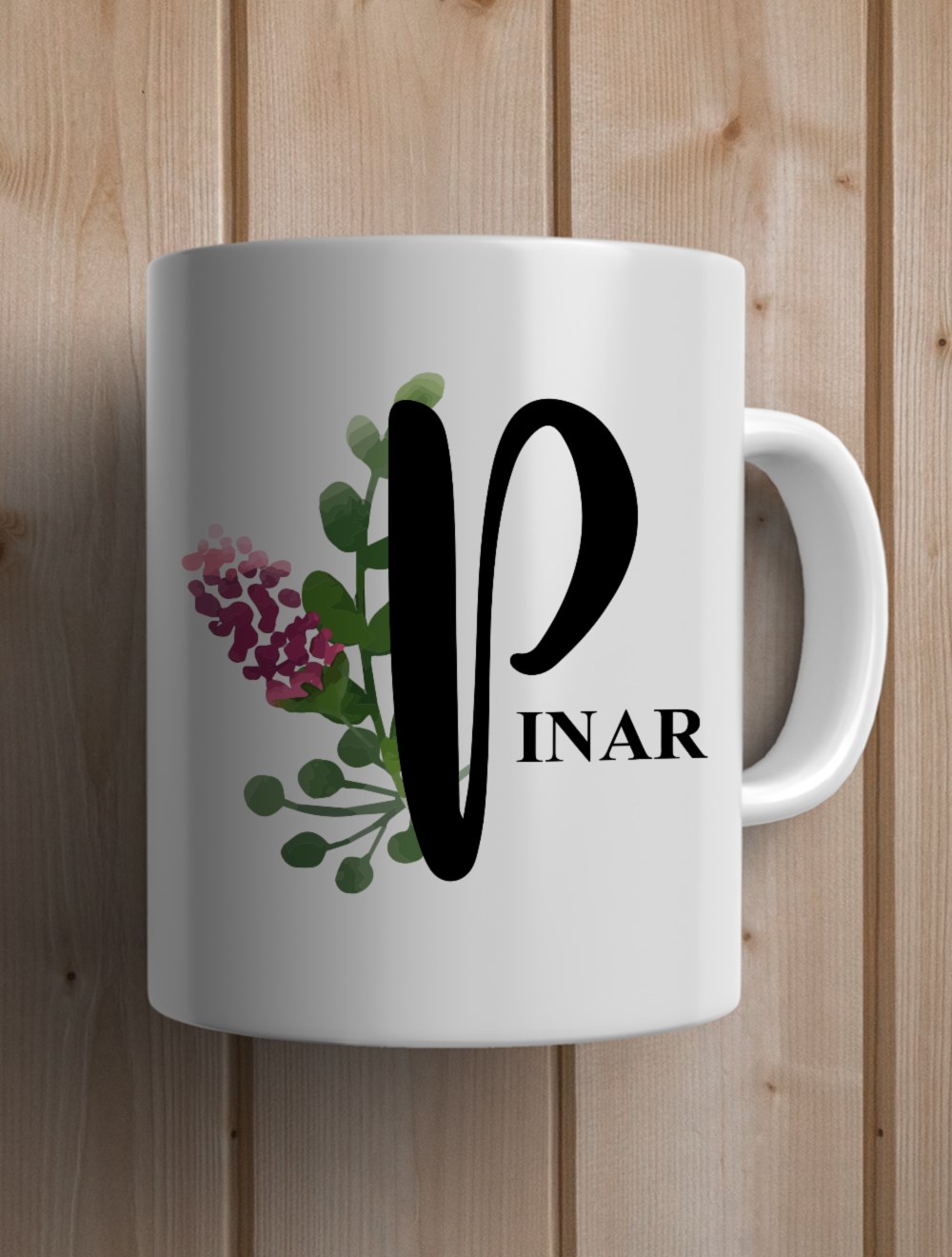 Harfli KupalarP BAŞ HARFLİ ÇİÇEK TASARIM KUPA