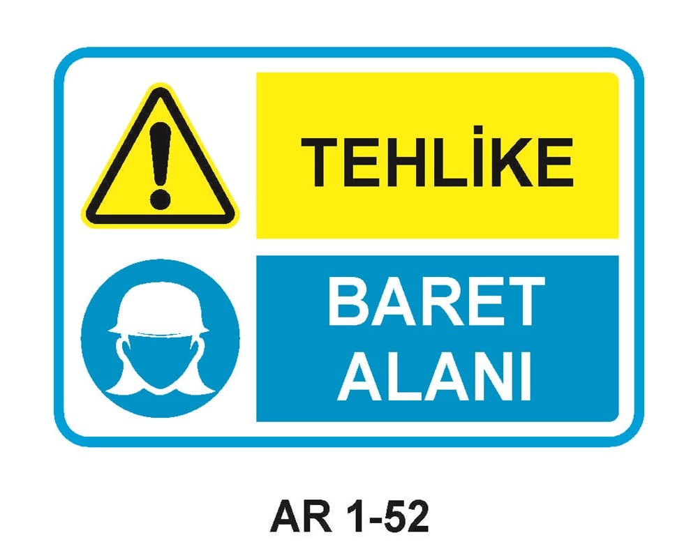 Kafa Koruma - Baret Uyarı LevhalarıTEHLİKE BARET ALANI KADIN FİGÜRLÜ İŞ GÜVENLİĞİ UYARI LEVHASI