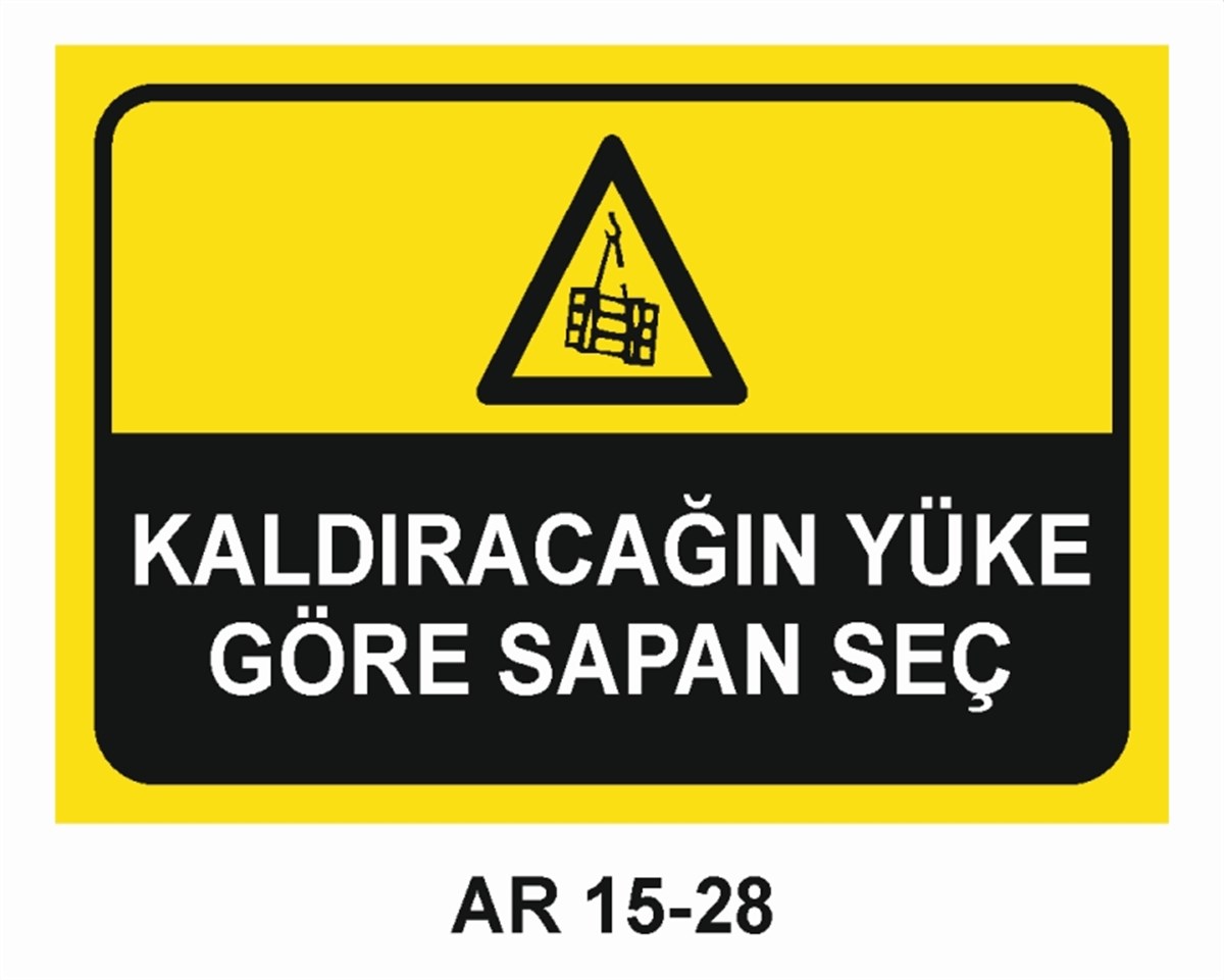 VİNÇKALDIRACAĞIN YÜKE GÖRE SAPAN SEÇ İŞ GÜVENLİĞİ UYARI LEVHASI
