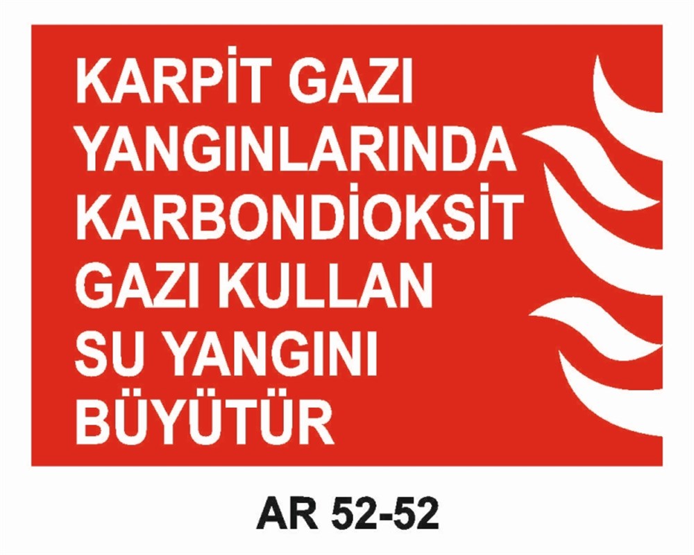 YANGINLA MÜCADELEKAPRİT GAZI YANGINLARINDA KARBONDİOKSİT GAZI KULLAN SU YANGINI BÜYÜTÜR   İŞ GÜVENLİĞİ UYARI LEVHASI