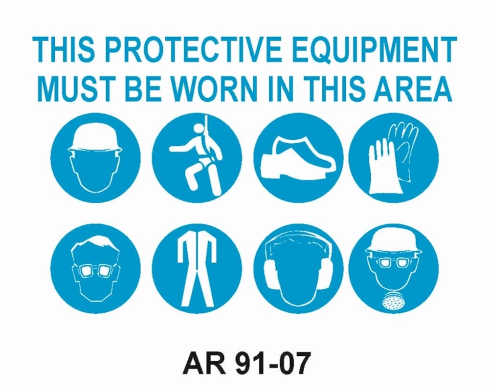 İNGİLİZCE LEVHALARTHIS PROTECTIVE EQUIPMENT MUST BE WORN IN THIS AREA   İŞ GÜVENLİĞİ UYARI LEVHASI