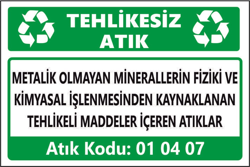 Tehlikeli AtıklarMETALİK OLMAYAN MİNERALLERİN FİZİKİ VE KİMYASAL İŞLENMESİNDEN KAYNAKLANAN  TEHLİKELİ MADDELER İÇEREN ATIKLAR 