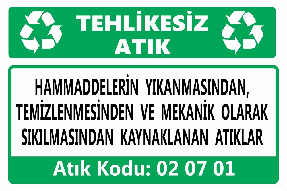 Tehlikeli AtıklarHAMMADDELERİN YIKANMASINDAN, TEMİZLENMESİNDEN VE MEKANİK OLARAK SIKILMASINDAN KAYNAKLANAN ATIKLAR