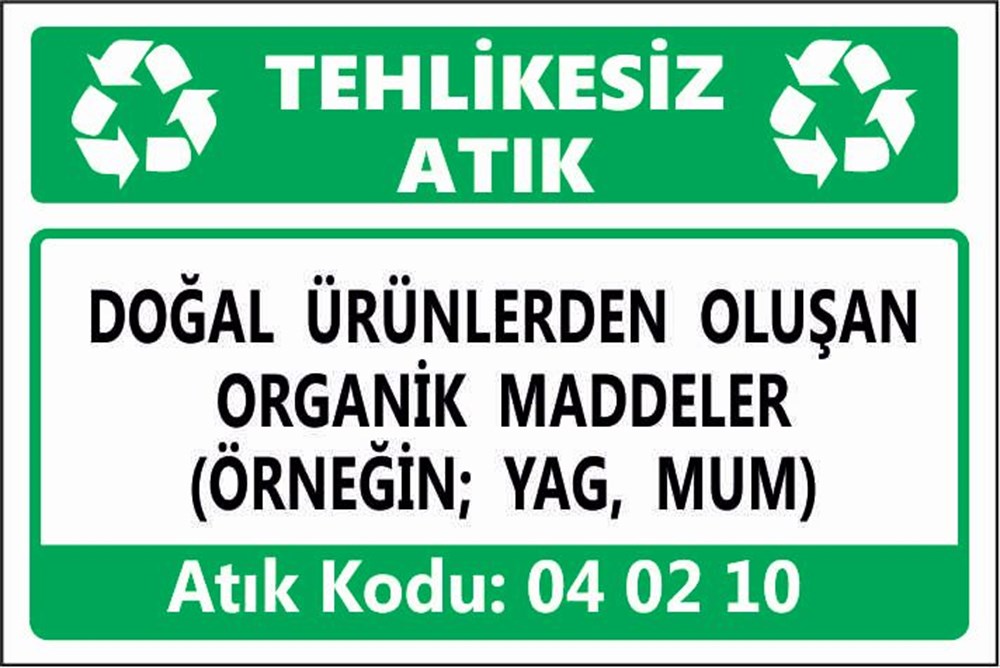 Tehlikeli AtıklarDOĞAL ÜRÜNLERDEN OLUŞAN ORGANİK MADDELER (ÖRNEĞİN; YAG, MUM)