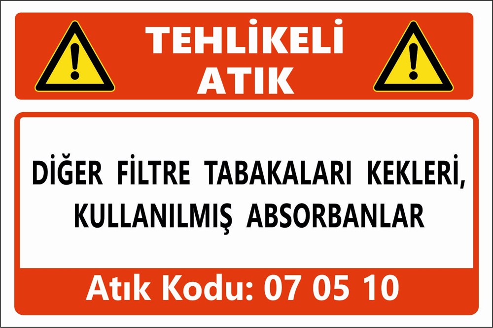 Tehlikeli AtıklarDİĞER FİLTRE TABAKALARI KEKLERİ, KULLANILMIŞ ABSORBANLAR