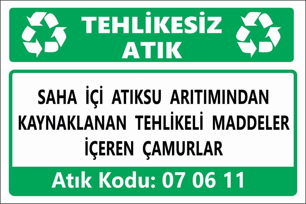 Tehlikeli Atıklar07 06 11 DIŞINDAKİ SAHA İÇİ ATIKSU ARITIMINDAN  KAYNAKLANAN ÇAMURLAR