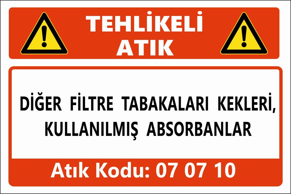 Tehlikeli AtıklarDİĞER FİLTRE TABAKALARI KEKLERİ, KULLANILMIŞ ABSORBANLAR