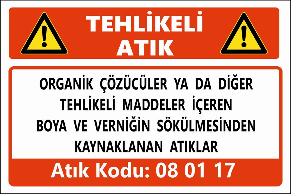 Tehlikeli AtıklarORGANİK ÇÖZÜCÜLER YA DA DİĞER TEHLİKELİ MADDELER İÇEREN  BOYA VE VERNİĞİN SÖKÜLMESİNDEN KAYNAKLANAN ATIKLAR