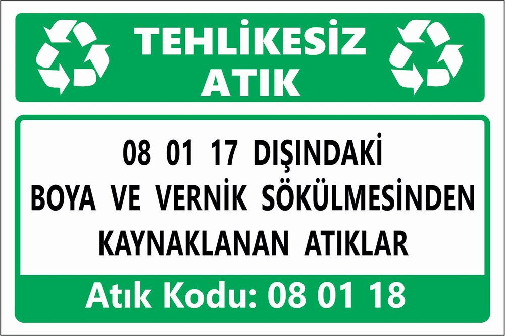 Tehlikeli Atıklar08 01 17 DIŞINDAKİ BOYA VE VERNİK SÖKÜLMESİNDEN  KAYNAKLANAN ATIKLAR