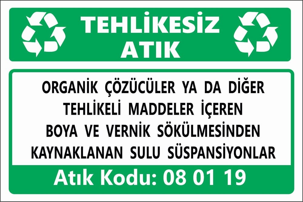 Tehlikeli AtıklarORGANİK ÇÖZÜCÜLER YA DA DİĞER TEHLİKELİ MADDELER İÇEREN  BOYA VE VERNİK SÖKÜLMESİNDEN KAYNAKLANAN SULU SÜSPANSİYONLAR