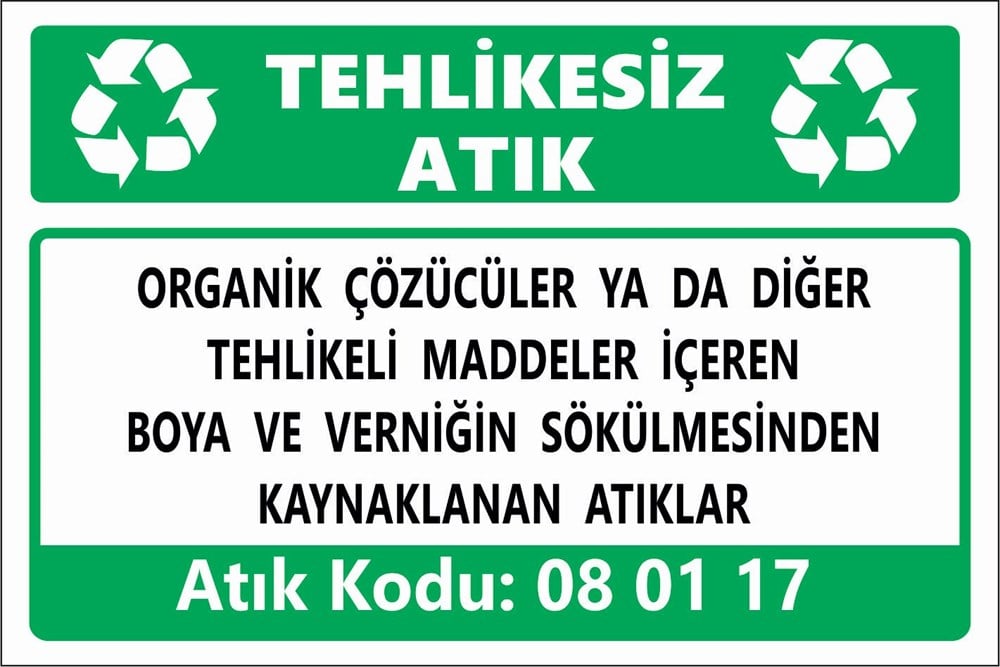 Tehlikeli AtıklarORGANİK ÇÖZÜCÜLER YA DA DİĞER TEHLİKELİ MADDELER İÇEREN  BOYA VE VERNİĞİN SÖKÜLMESİNDEN KAYNAKLANAN ATIKLAR