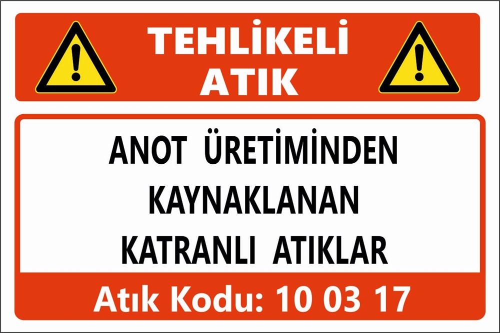 Atık TabelalarıANOT ÜRETİMİNDEN  KAYNAKLANAN KATRANLI ATIKLAR