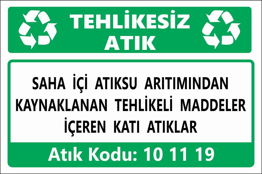 Atık TabelalarıSAHA İÇİ ATIKSU ARITIMINDAN  KAYNAKLANAN TEHLİKELİ MADDELER İÇEREN KATI ATIKLAR