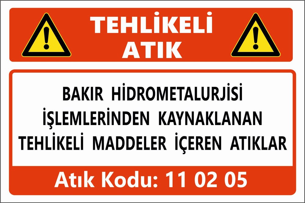 Atık TabelalarıBAKIR HİDROMETALURJİSİ İŞLEMLERİNDEN KAYNAKLANAN TEHLİKELİ MADDELER İÇEREN ATIKLAR